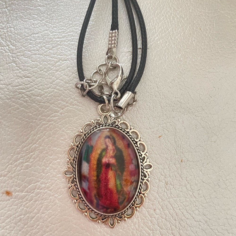 Artistic Silver and Black our lady of guadalupe Pendant Necklace